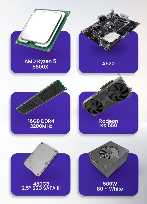Foto 8 pulgar | Pc Gamer Getttech Gpa-gft560xb-5501m Ryzen 5 5600x, Radeon Rx550, 16gb Ddr4, 480gb Nvme, A520, 500w + White Fish Tan