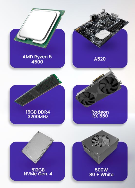 Foto 8 pulgar | Pc Gamer Getttech Gpa-gft4500b-5501m Ryzen 5 4500, Radeon Rx550, 16gb Ddr4, 512gb Nvme, A520, 500w 80+ White, Fish