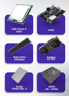 Foto 7 | Pc Gamer Getttech Gpa-gft4500b-5501m Ryzen 5 4500, Radeon Rx550, 16gb Ddr4, 512gb Nvme, A520, 500w 80+ White, Fish