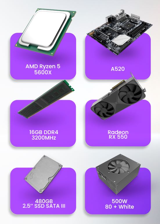 Foto 8 pulgar | Pc Gamer Getttech Gpa-gcm560xb-5501m Ryzen 5 5600x, Radeon Rx550, Amd A520, 16gb Ddr4, 480gb Ssd Sata Iii, 500w