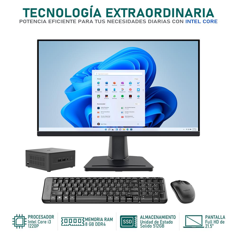 Foto 2 | Computadora Asus Nuc 12 Pro Core I3 1220p 8gb 512gb Ssd Monitor 21.5'' Teclado Mouse Logitech Español