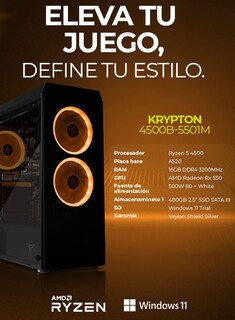Foto 6 | Pc Gamer Yeyian Ypa-kr4500b-5501m Ryzen 5 4500, Radeon Rx550, 16gb Ddr4, 480gb Ssd Sata Iii, Amd A520, 500w 80+