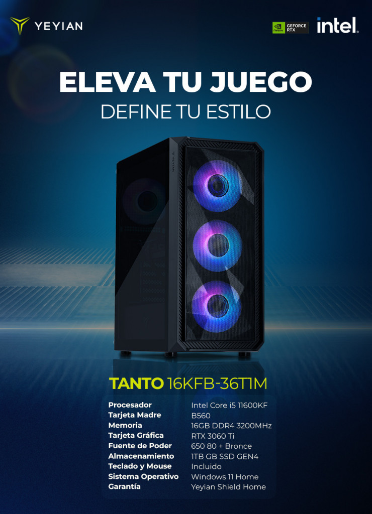 Foto 8 pulgar | Pc Gamer Yeyian Ypi-ta16kfb-36t1m Intel Core I5 11600kf, Rtx 3060 Ti, 16gb Ddr4, 1tb Nvme, 650w 80+ Bronce, B560, Win11