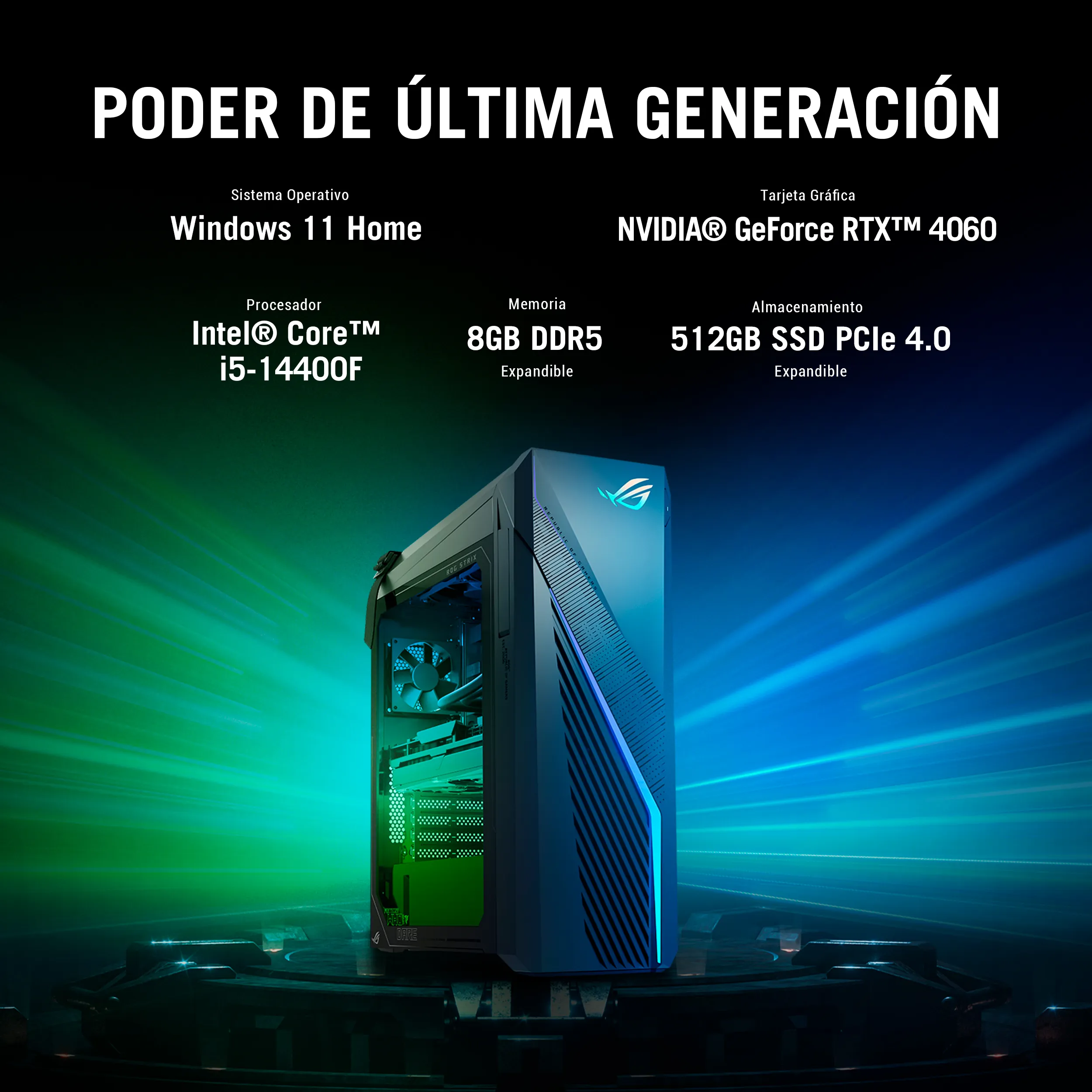 Foto 3 pulgar | Computadora de Escritorio Asus Gamer Rog Strix G16chr Windows 11 Intel Core i5-14400F RTX 4060 64GB 512GB SSD Gris