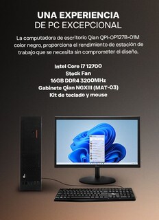 Foto 4 | Computadora De Escritorio Qian Qpi-op127b-01m Atx Core I7 12700, 16gb Ddr4 3200mhz, 1tb Nvme, H610, 500w, Teclado