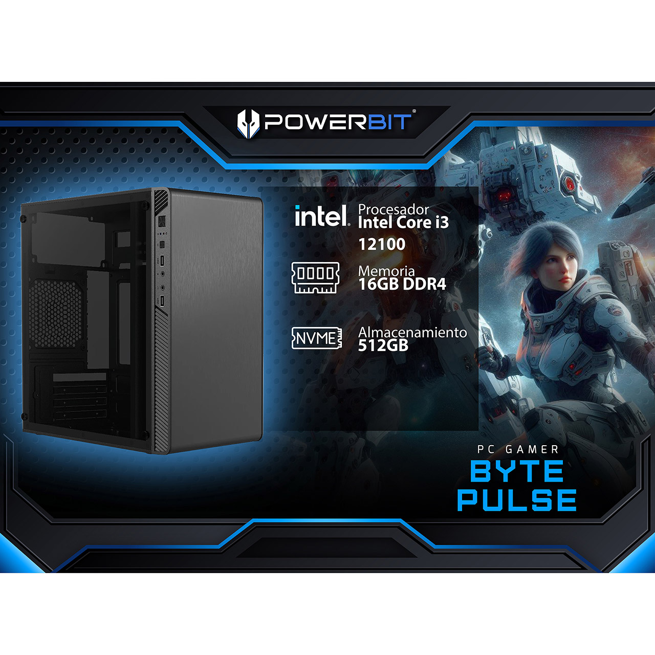 Foto 2 pulgar | Pc De Escritorio Powerbit Byte Pulse: Intel Core I3 12100, Ram 16gb Ddr4, Ssd 512gb,  Windows 11 Home