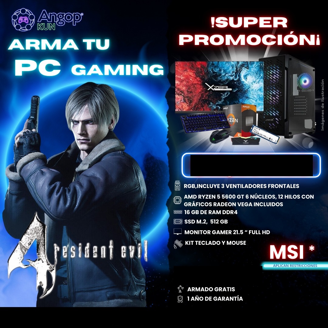 Foto 2 pulgar | Pc Gamer Ryzen 5, 6 Nucleos, 16gb Ram, Ssd 512gb, Juego Incluido Resident Evil 4