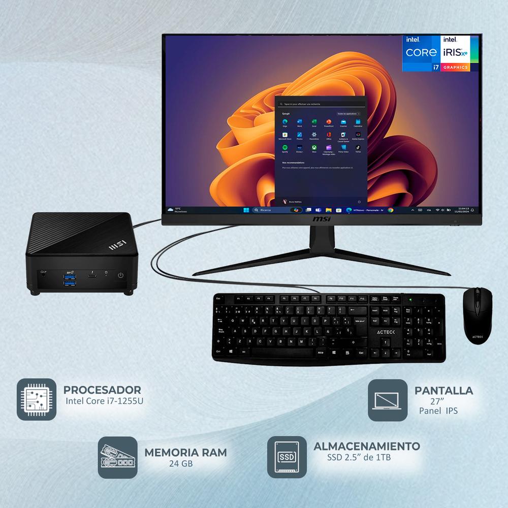 Foto 3 pulgar | Computadora Msi Cubi 5 12m Core I7 24gb 1tb Ssd Monitor 27 Teclado Mouse Cubi512m-i724g1tbmktm