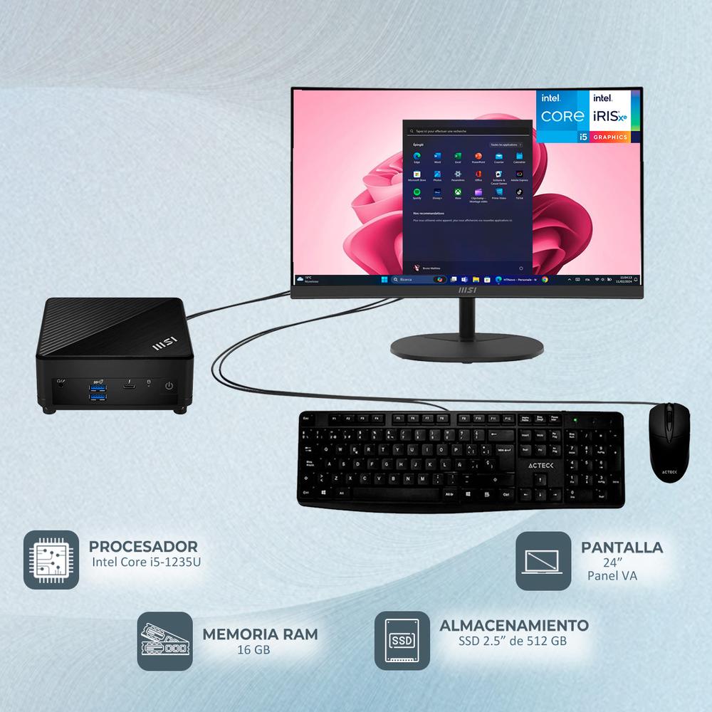 Foto 2 | Computadora Msi Cubi 5 12m Core I5 16gb 512gb Ssd Monitor 24 Teclado Mouse Cubi512m-i516g512mktm