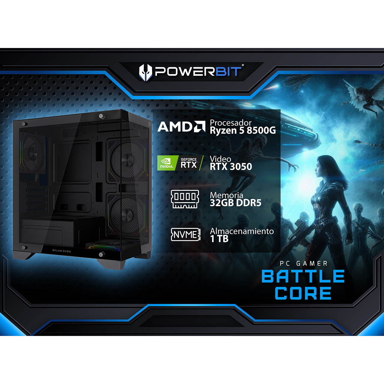 Foto 1 | Pc Gamer Powerbit Battle Core: Amd Ryzen 5 8500g  Ram 32gb Ddr5  Ssd 1tb  Rtx 3050  Windows 11 Home