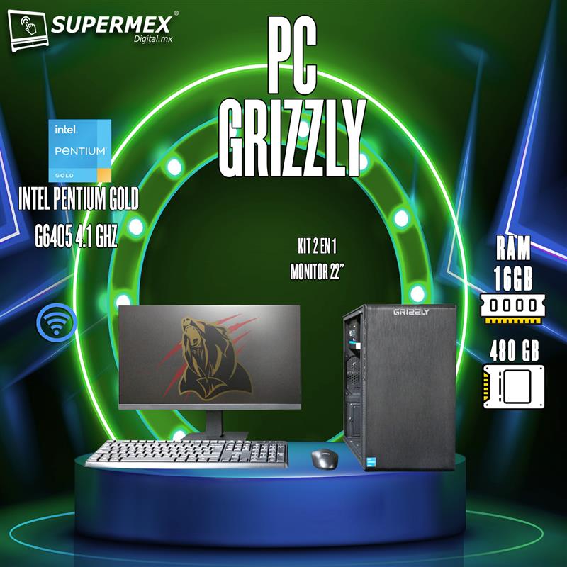 Foto 7 pulgar | Pc Grizzly Intel Pentium Gold G6405 4.1ghz 16gb Ssd 480 Monitor 22'' Kit 2 En 1 Wifi Pg-intel081