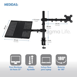 Foto 2 | Magma Life Soporte Para Monitor Y Laptop: Soporte Dual Para Fijar En El Escritorio, Carga Hasta 8kg, Estructura Duradera
