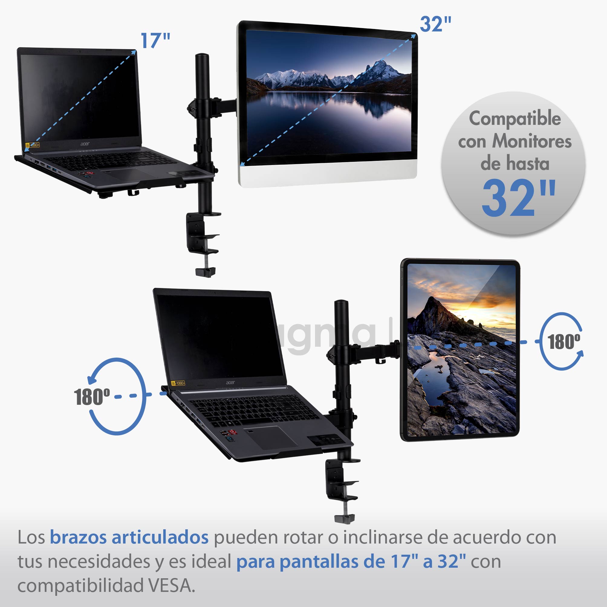 Foto 5 pulgar | Magma Life Soporte Para Monitor Y Laptop: Soporte Dual Para Fijar En El Escritorio, Carga Hasta 8kg, Estructura Duradera