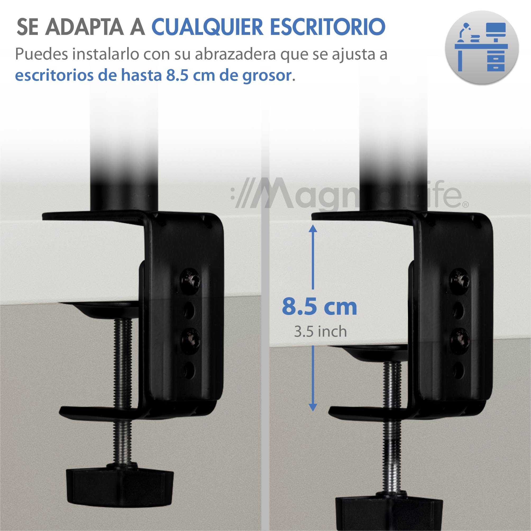 Foto 6 pulgar | Magma Life Soporte Para Monitor Y Laptop: Soporte Dual Para Fijar En El Escritorio, Carga Hasta 8kg, Estructura Duradera