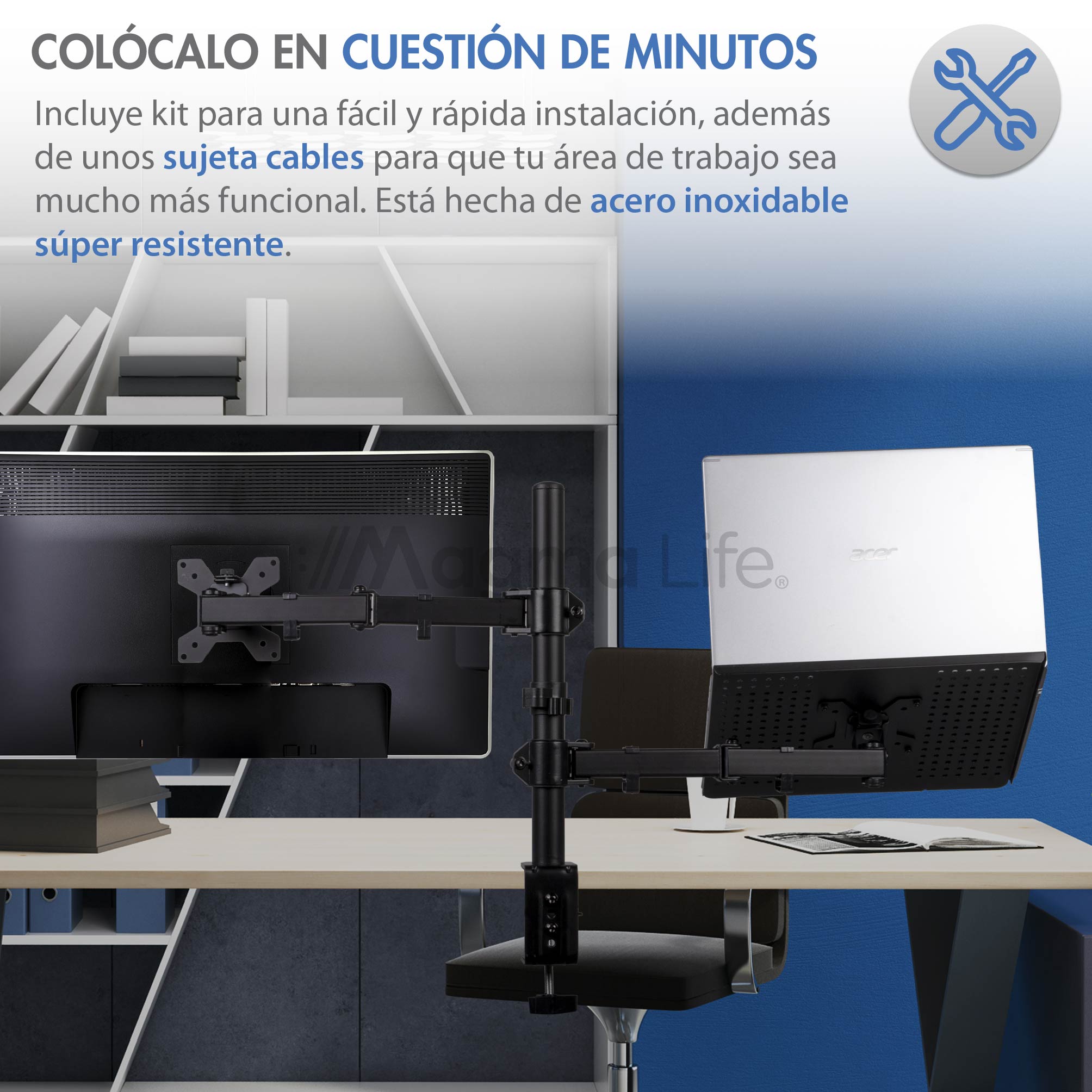 Foto 8 pulgar | Magma Life Soporte Para Monitor Y Laptop: Soporte Dual Para Fijar En El Escritorio, Carga Hasta 8kg, Estructura Duradera