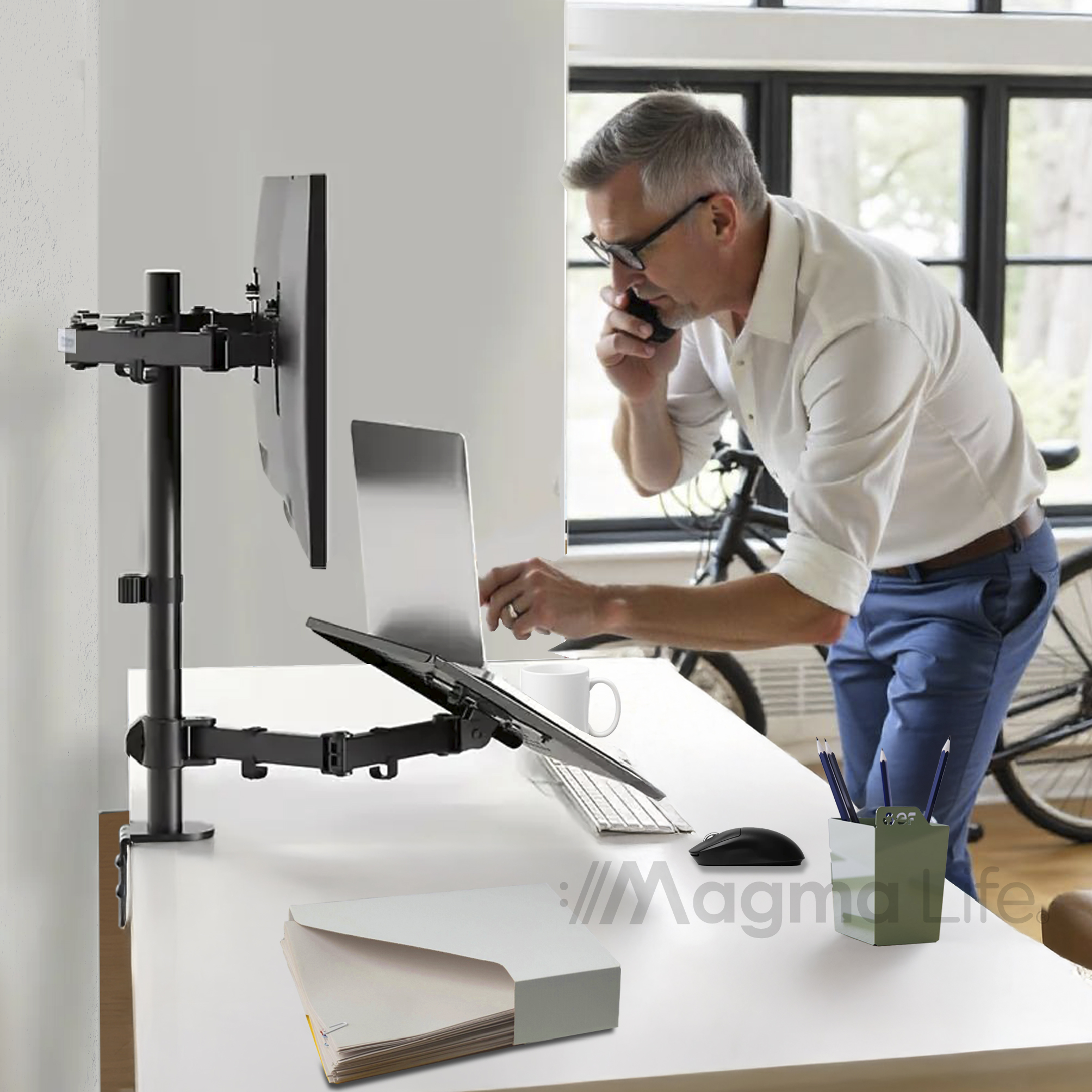 Foto 8 | Magma Life Soporte Para Monitor Y Laptop: Soporte Dual Para Fijar En El Escritorio, Carga Hasta 8kg, Estructura Duradera