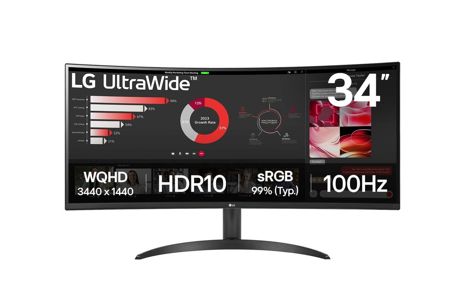 Foto 1 | Monitor Lg 34'' Curvo Qhd Ultra Wide 5ms 100hz Hdmi Dp 34wr50qk