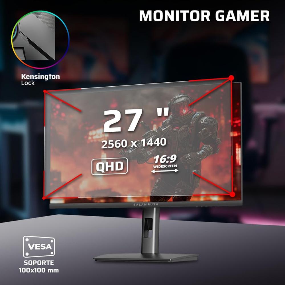 Foto 3 pulgar | Monitor Gamer 27 Balam Rush Ultra Explorer Mxt27p 1ms 165hz Qhd Ips Hdmi Dp Altavoces Pivote Freesync / G-sync