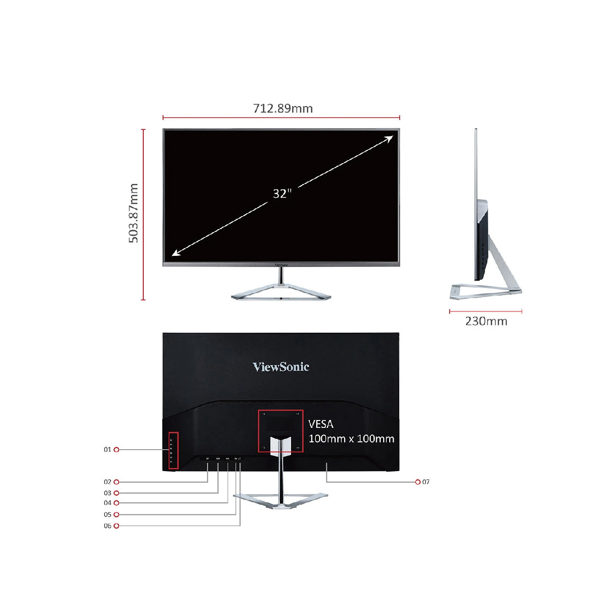 Foto 7 pulgar | Monitor Viewsonic Vx3276-mhd 32'' Ips Full Hd 75hz Hdmi Dp Vga Altavoces Integrados