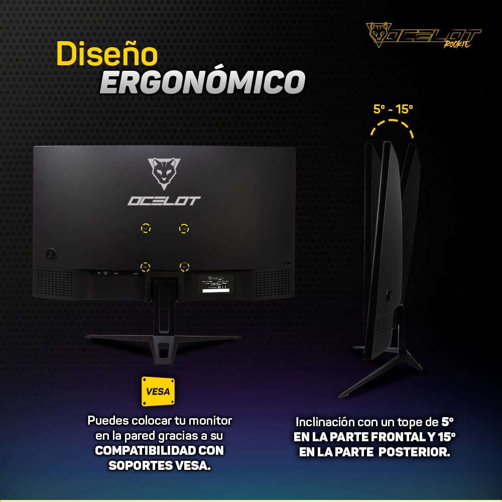 Foto 6 | Monitor LED Curvo de 23.8'' Ocelot Gaming color Negro OM-E24C Full HD 75 HZ 5 MS HDMI/VGA