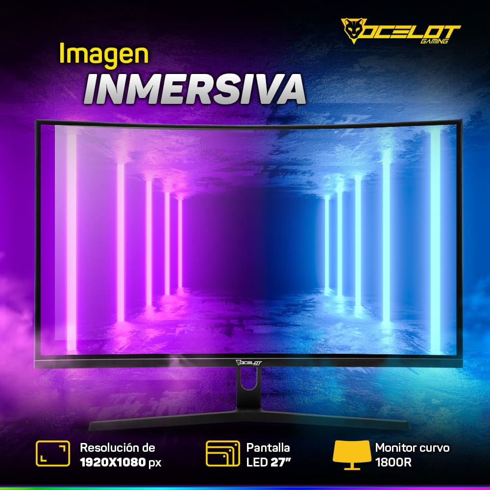 Foto 6 pulgar | Monitor LED Curvo de 27'' Ocelot Gaming OM-C27 Full HD 240 HZ 2 MS HDMI/Displayport