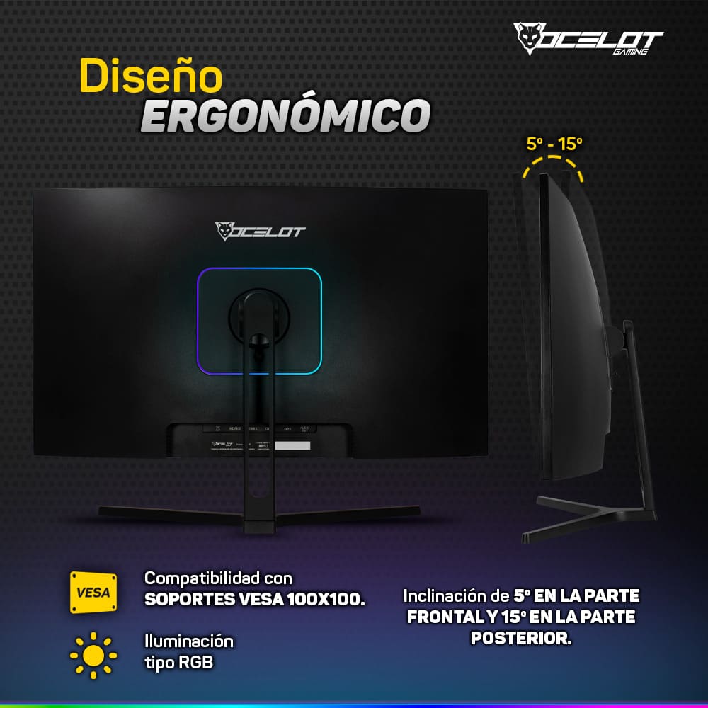 Foto 8 pulgar | Monitor LED Curvo de 27'' Ocelot Gaming OM-C27 Full HD 240 HZ 2 MS HDMI/Displayport