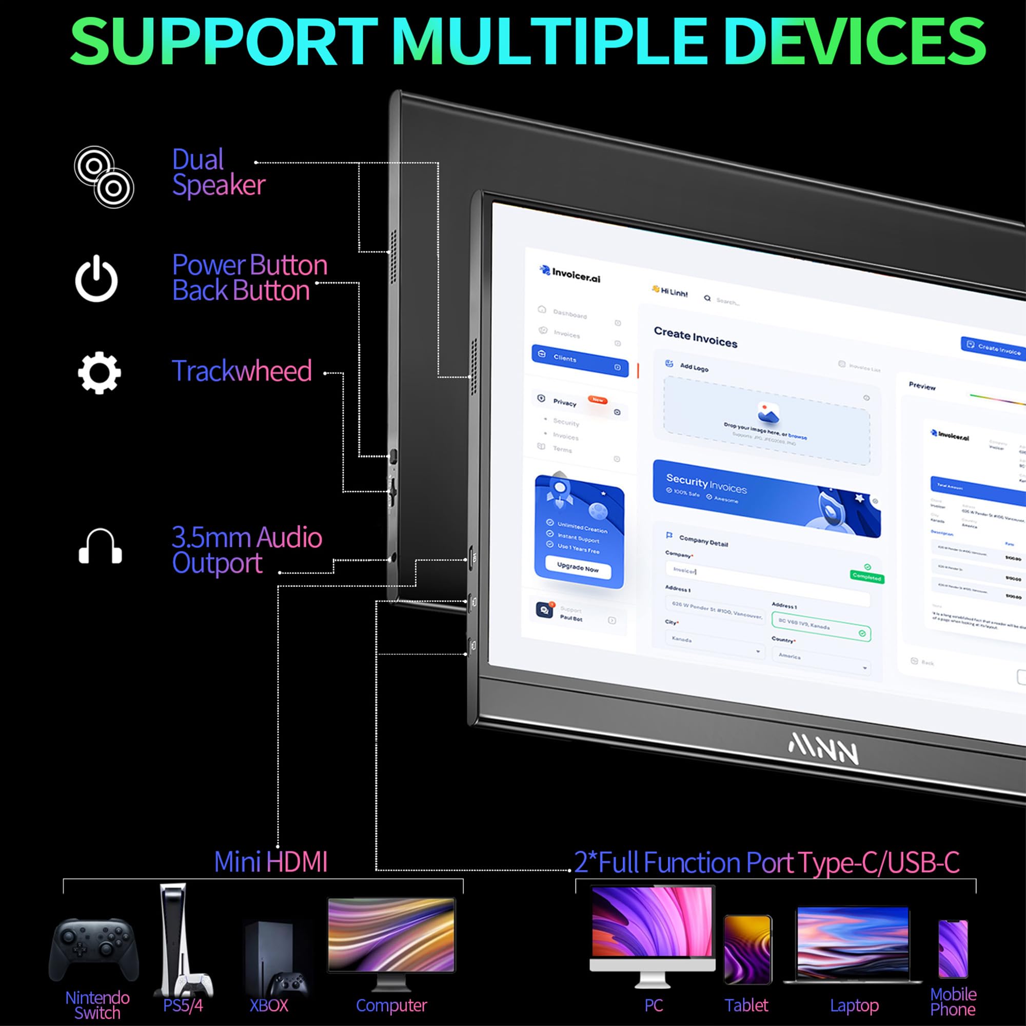 Foto 4 pulgar | Monitor Portátil Mnn 15.6 Pulgadas Fhd 1080p Usb-c Hdmi Con Altavoces - Venta Internacional.