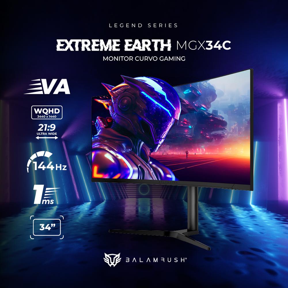 Foto 3 pulgar | Monitor Gamer Curvo 34 Balam Rush Extreme Earth MGX34C 1Ms 144Hz WQHD VA LED RGB HDMI BR-938655