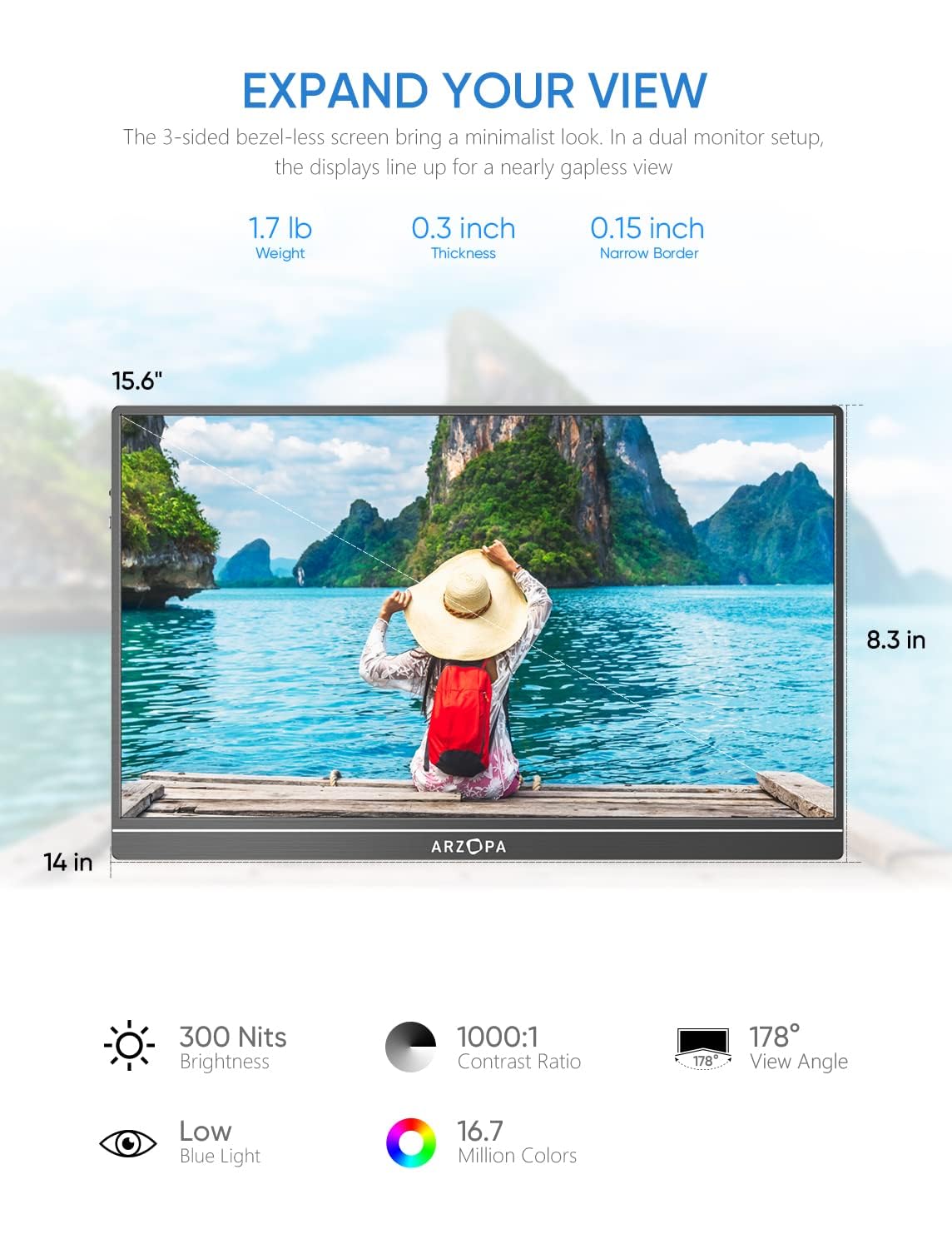 Foto 3 pulgar | Monitor Portátil Arzopa 15.6 " 1080p Fhd Usb C Hdmi - Venta Internacional