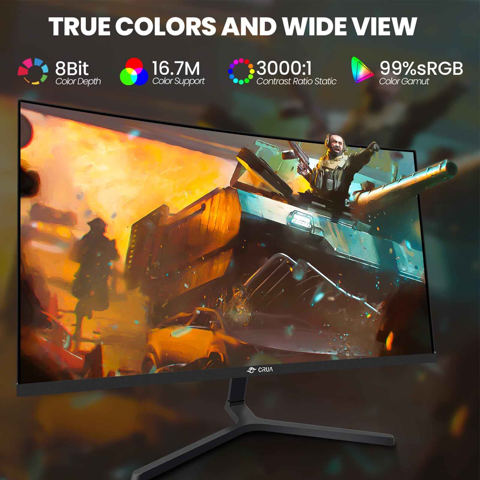 Foto 4 | Monitor Crua De 24 Pulgadas, 144 Hz/180 Hz, Curvo, Fhd 1080p Para Juegos - Venta Internacional.