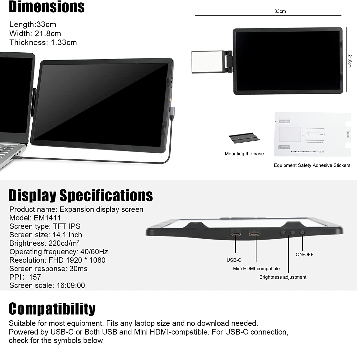 Foto 6 | Extensor De Pantalla Para Portátil Tft Giratorio De 14,1 Pulgadas Y 360° - Venta Internacional.