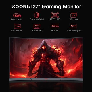 Foto 2 | Monitor para Videojuegos Koorui 27e6qca 27 Pulgadas Qhd 180 Hz Curvo con Adaptivesync - Venta Internacional