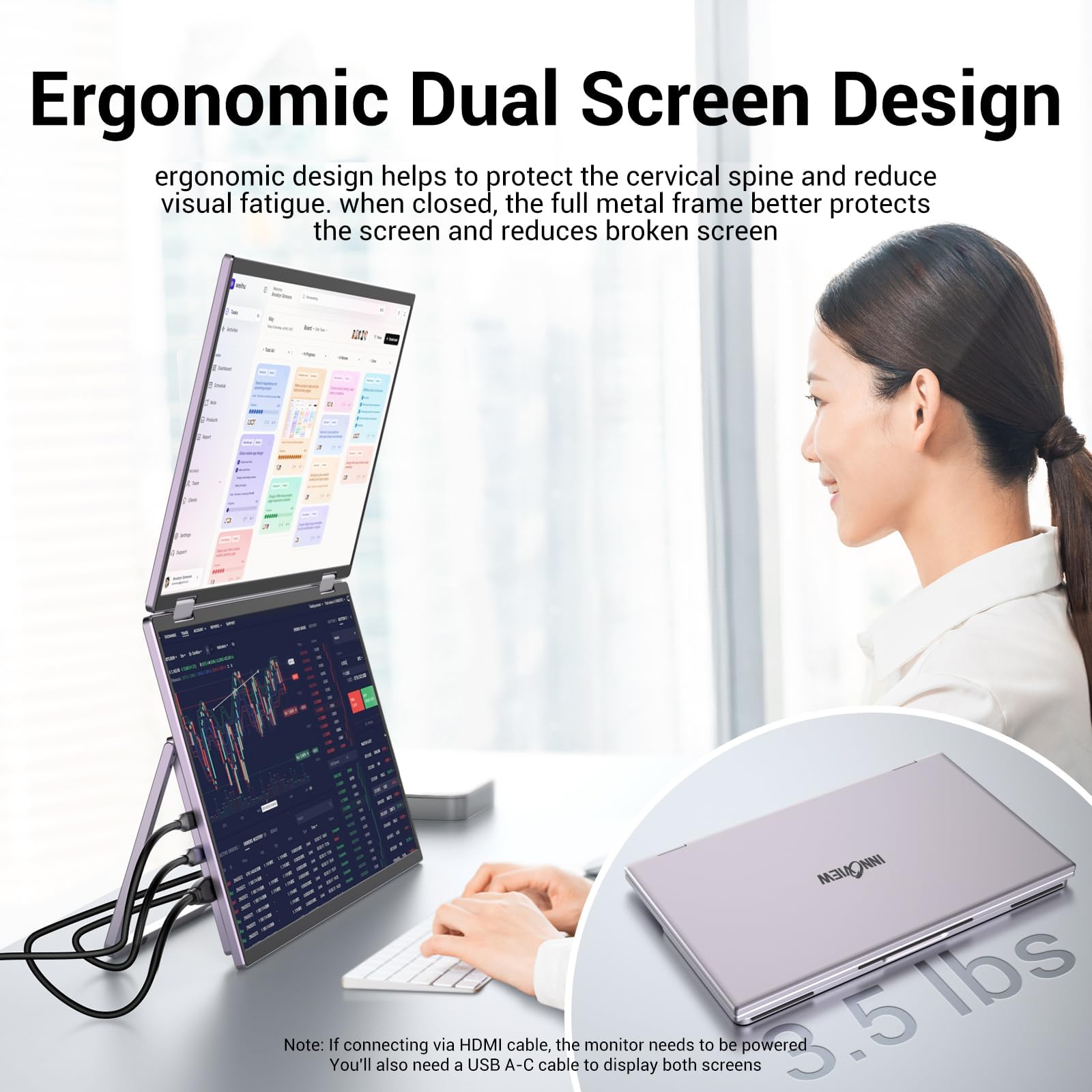 Foto 6 | Extensor De Pantalla Para Portátil Innoview De 15.6 Pulgadas Y 1080p Con Triple Monitor - Venta Internacional.