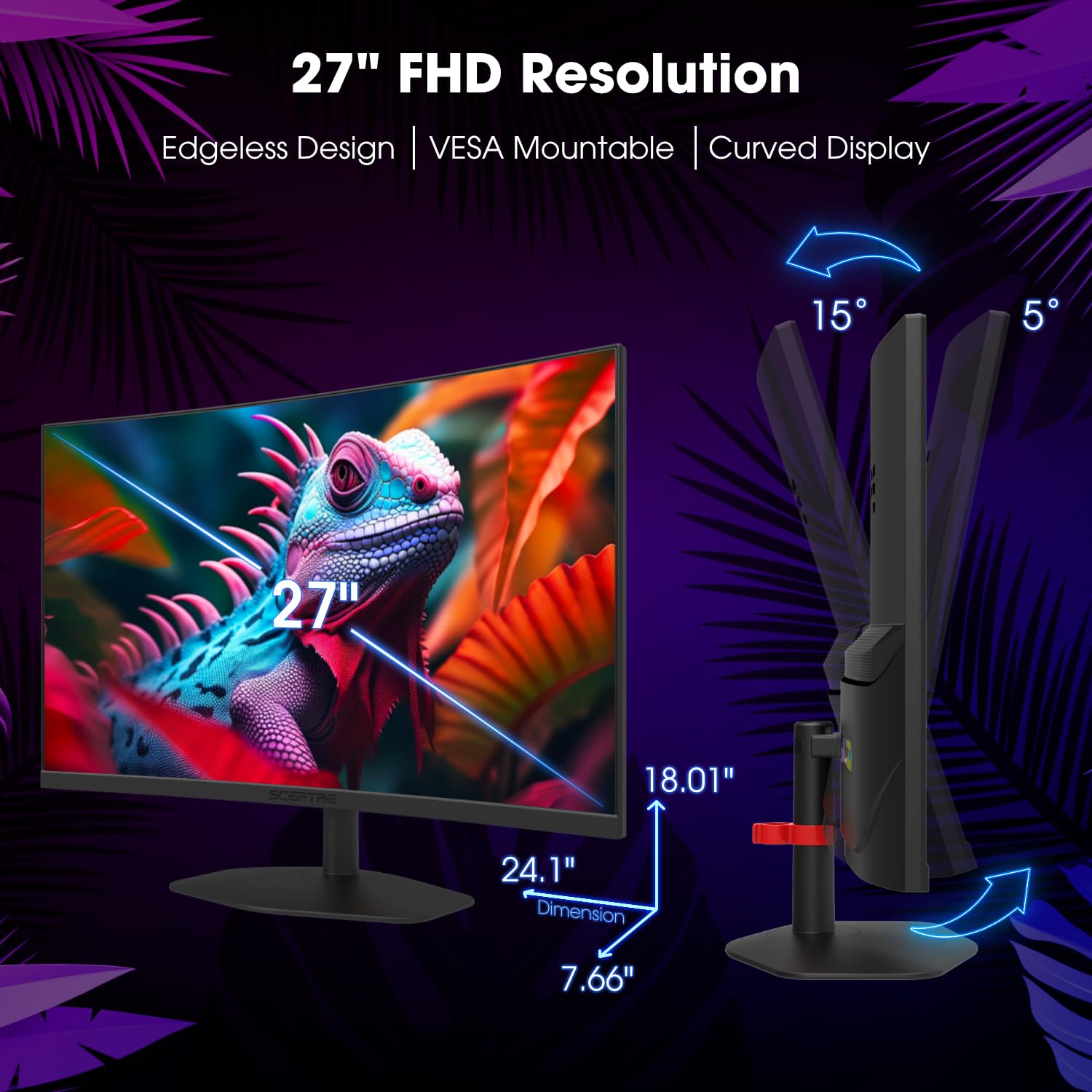 Foto 4 pulgar | Monitor Sceptre Curved Gaming De 27 Pulgadas, 1500 R, 100 Hz, 1 Ms, 100% Srgb - Venta Internacional.