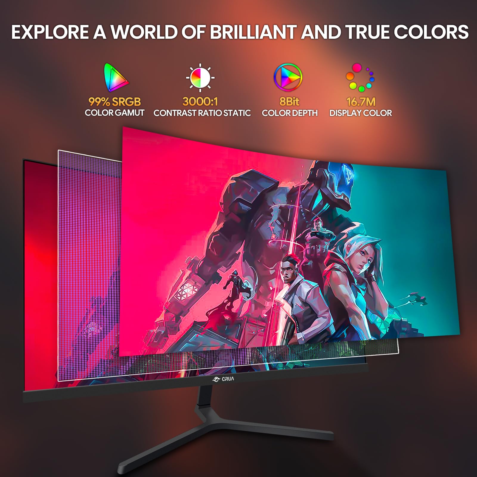 Foto 4 | Monitor Crua Curvo Gaming De 24 Pulgadas, 144 Hz, Fhd 1080p Freesync - Venta Internacional.