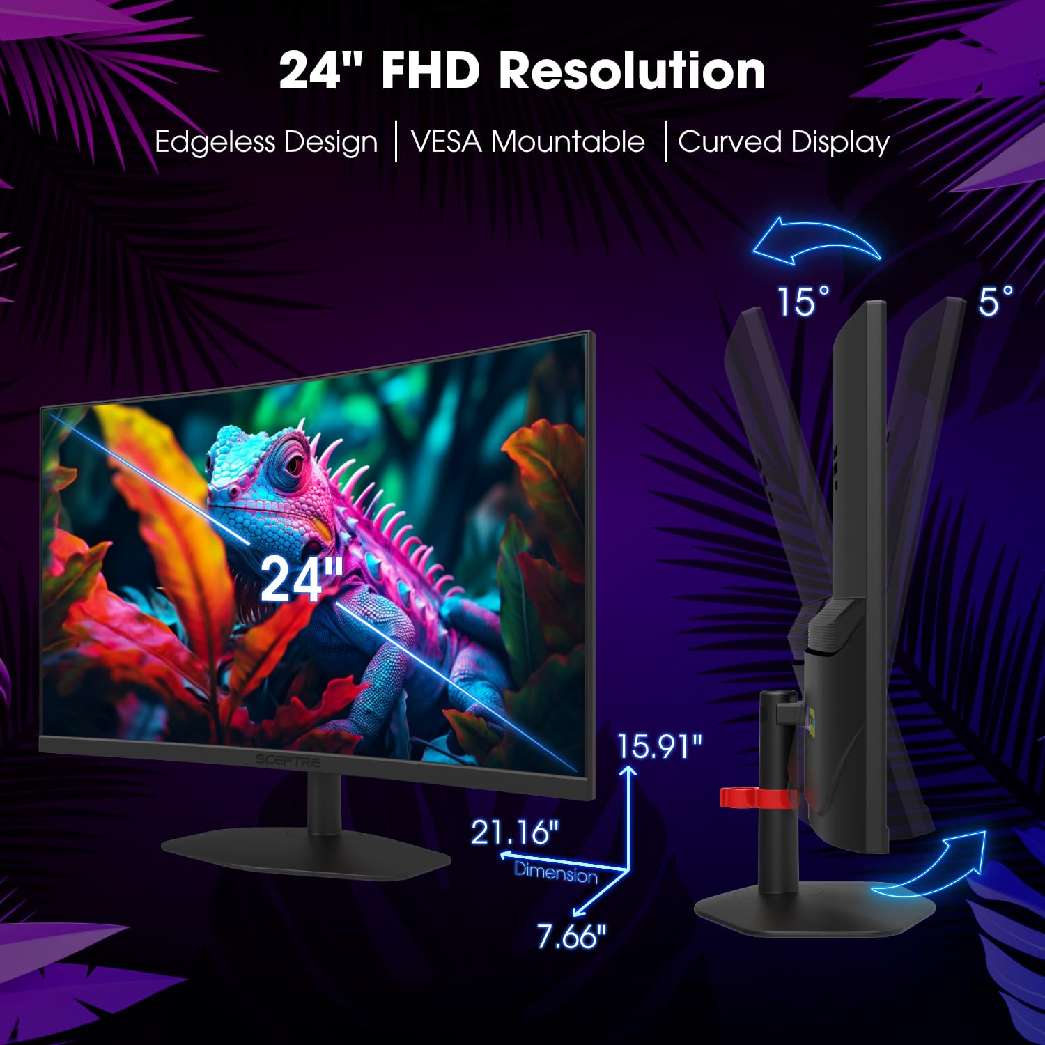 Foto 3 | Monitor Para Juegos Sceptre Curved Displayport 1500r Hdmi De 24 Pulgadas - Venta Internacional.