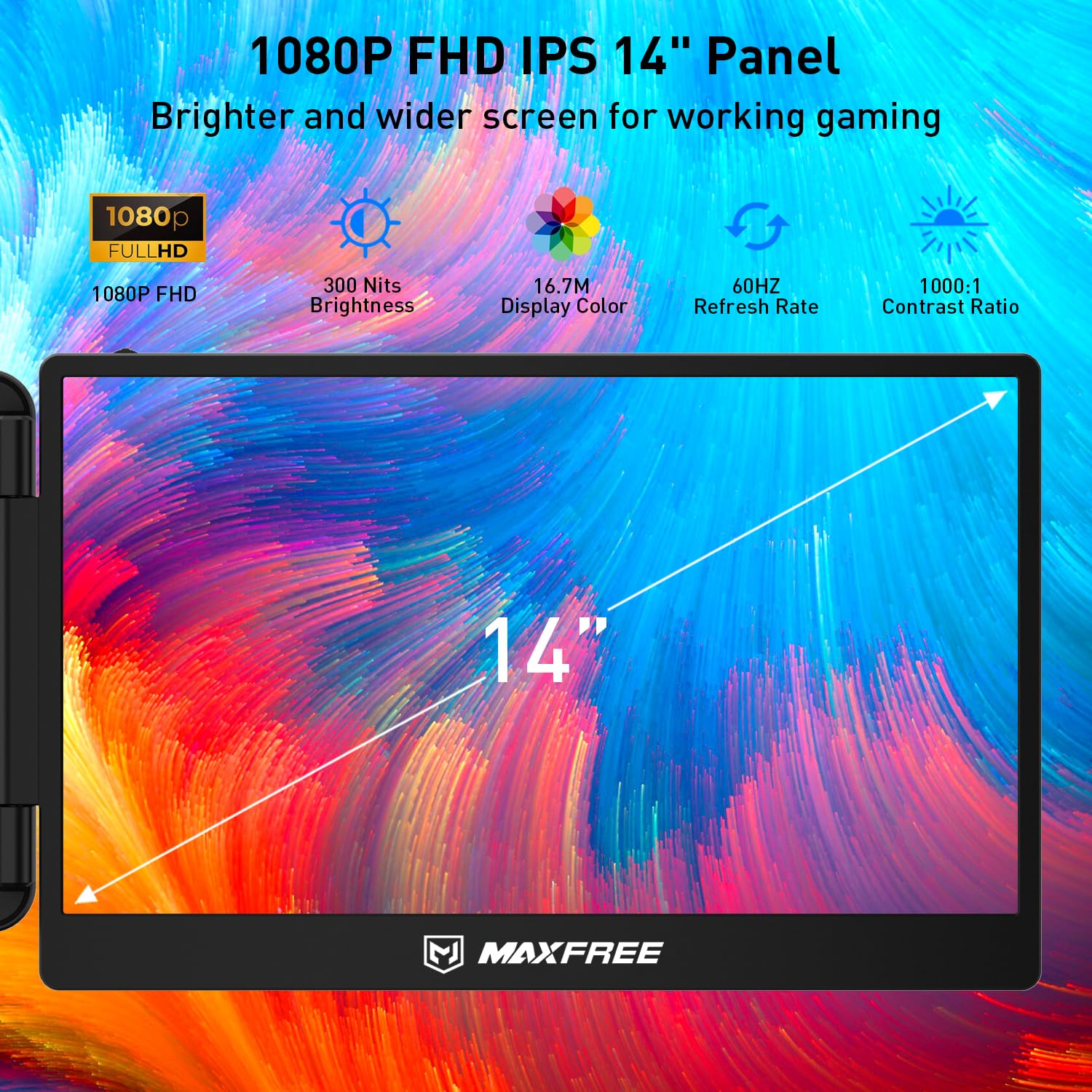 Foto 4 | Extensor De Pantalla Para Portátil Maxfree S2 14'' 1080p Fhd Triple - Venta Internacional.