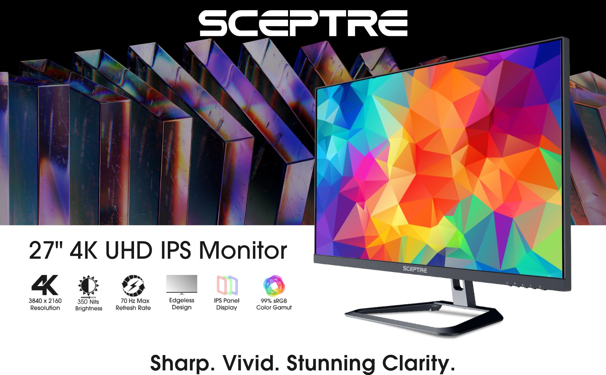 Foto 3 pulgar | Monitor Sceptre 4k Uhd 27 Pulgadas Ips 3840 X 2160 Displayport Hdmi De 70 Hz - Venta Internacional.