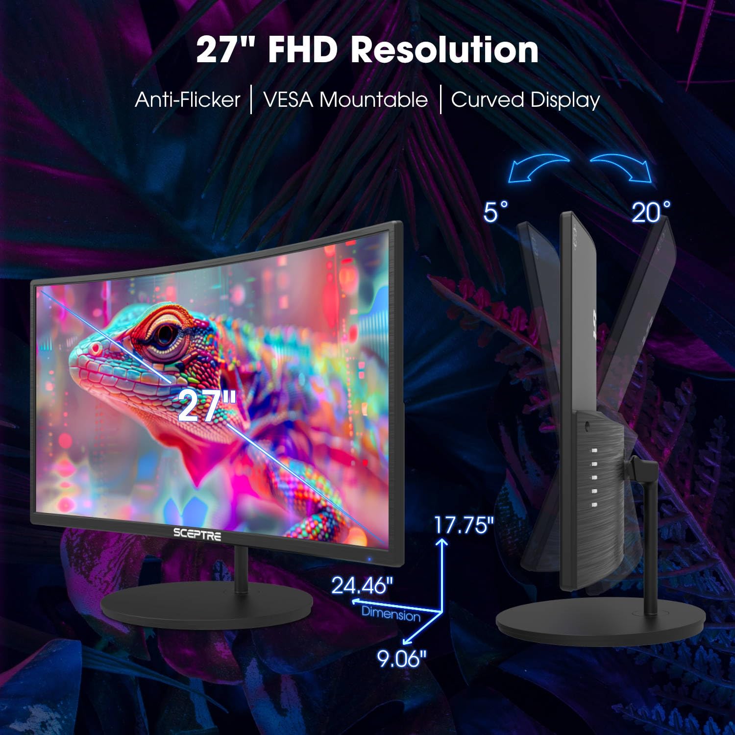 Foto 3 pulgar | Monitor Sceptre Curved 27 Fhd 1080p 75 Hz Led Hdmi Vga 2019 - Venta Internacional.