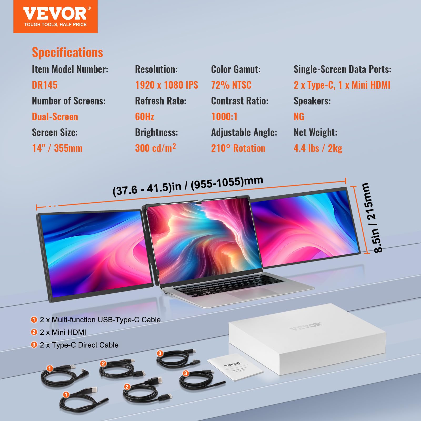 Foto 8 pulgar | Extensor De Pantalla Portátil Para Portátil Vevor 14 Pulgadas Fhd 1080p Ips - Venta Internacional.