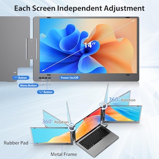 Foto 4 | Monitor Portátil Kyy Triple 14'' Fhd 1080p Usb-c - Venta Internacional