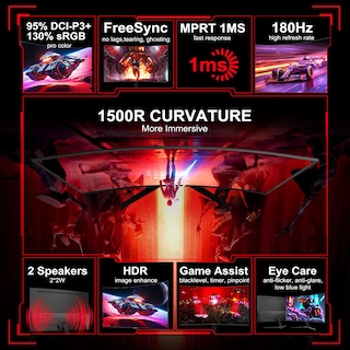 Foto 2 | Monitor Sansui Curvo Gaming De 27 Pulgadas, 180 Hz, 1 Ms, Fhd 1080p - Venta Internacional.