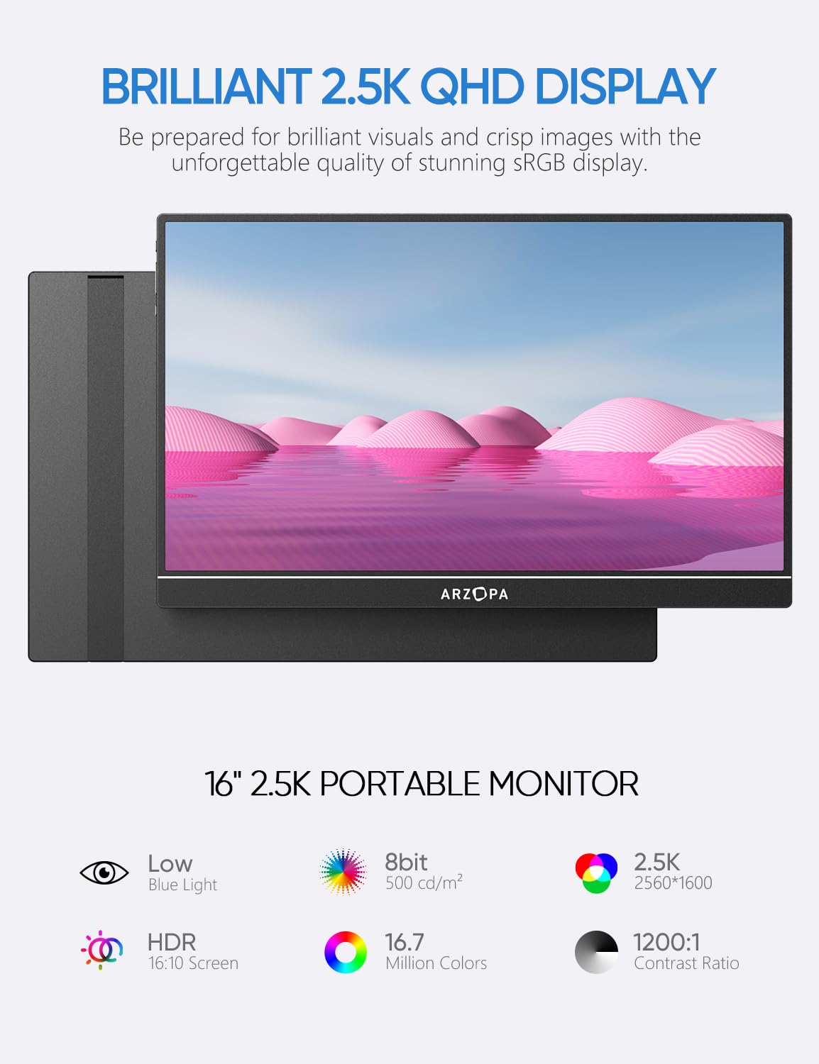 Foto 5 pulgar | Monitor Portátil Arzopa 16 2,5k 2560x1600 Qhd De 16,1 Pulgadas Con Funda - Venta Internacional.