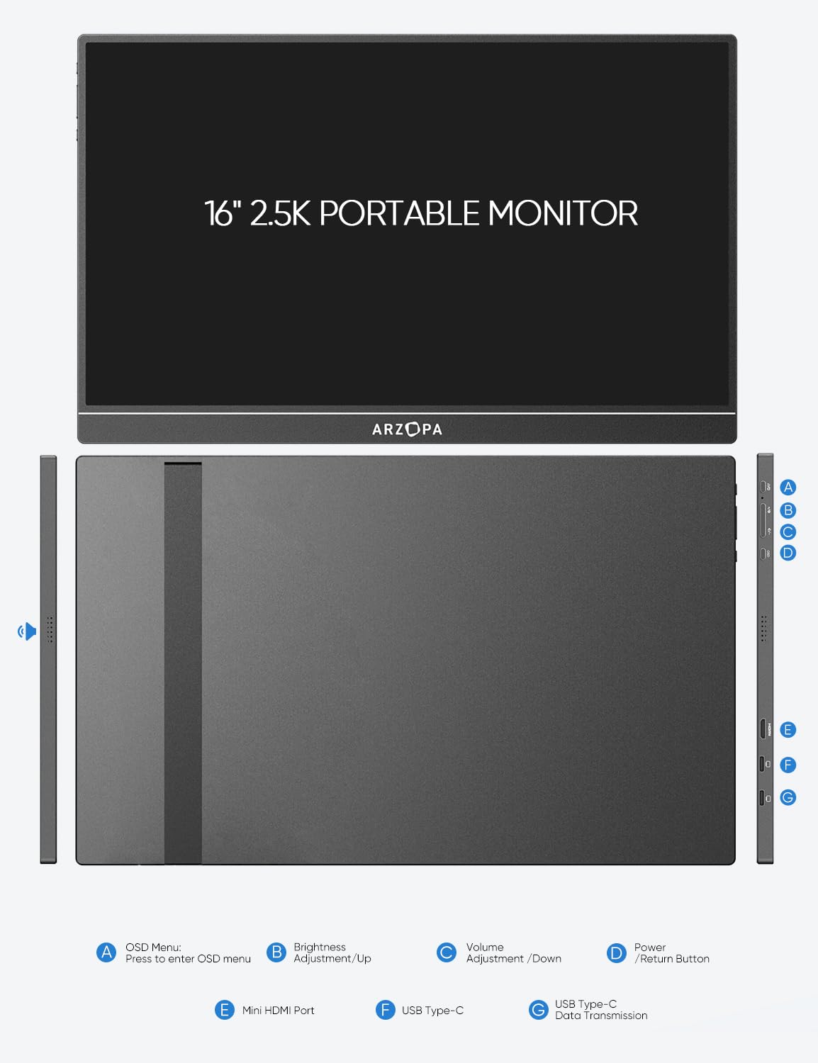 Foto 7 pulgar | Monitor Portátil Arzopa 16 2,5k 2560x1600 Qhd De 16,1 Pulgadas Con Funda - Venta Internacional.