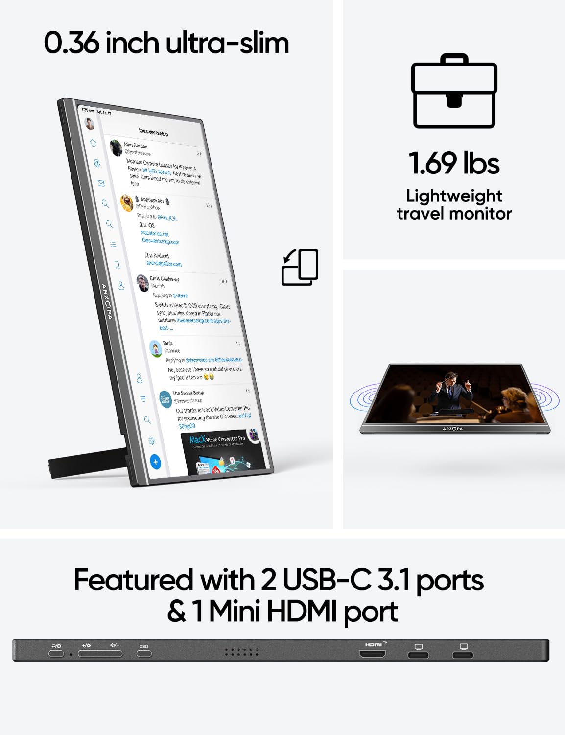 Foto 6 | Monitor Portátil Arzopa De 16.1 Pulgadas 100% Srgb Fhd Con Funda - Venta Internacional.