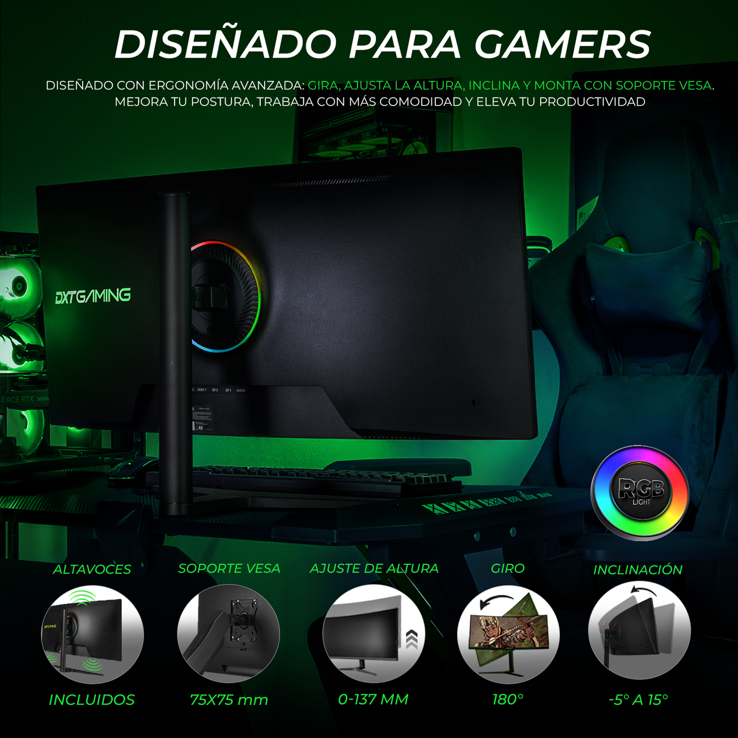 Foto 8 pulgar | Monitor Gamer Curvo 34" DXT GAMING Immersion Ultra Wide UWQHD 1MS 180Hz VA RGB FreeSync G-Sync Negro