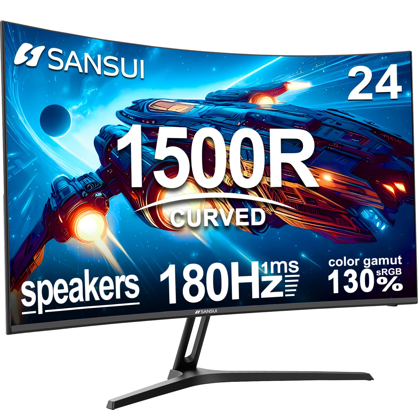 Monitor Sansui Curvo Gaming De 24 Pulgadas, 180 Hz, Fhd 1080p - Venta Internacional.