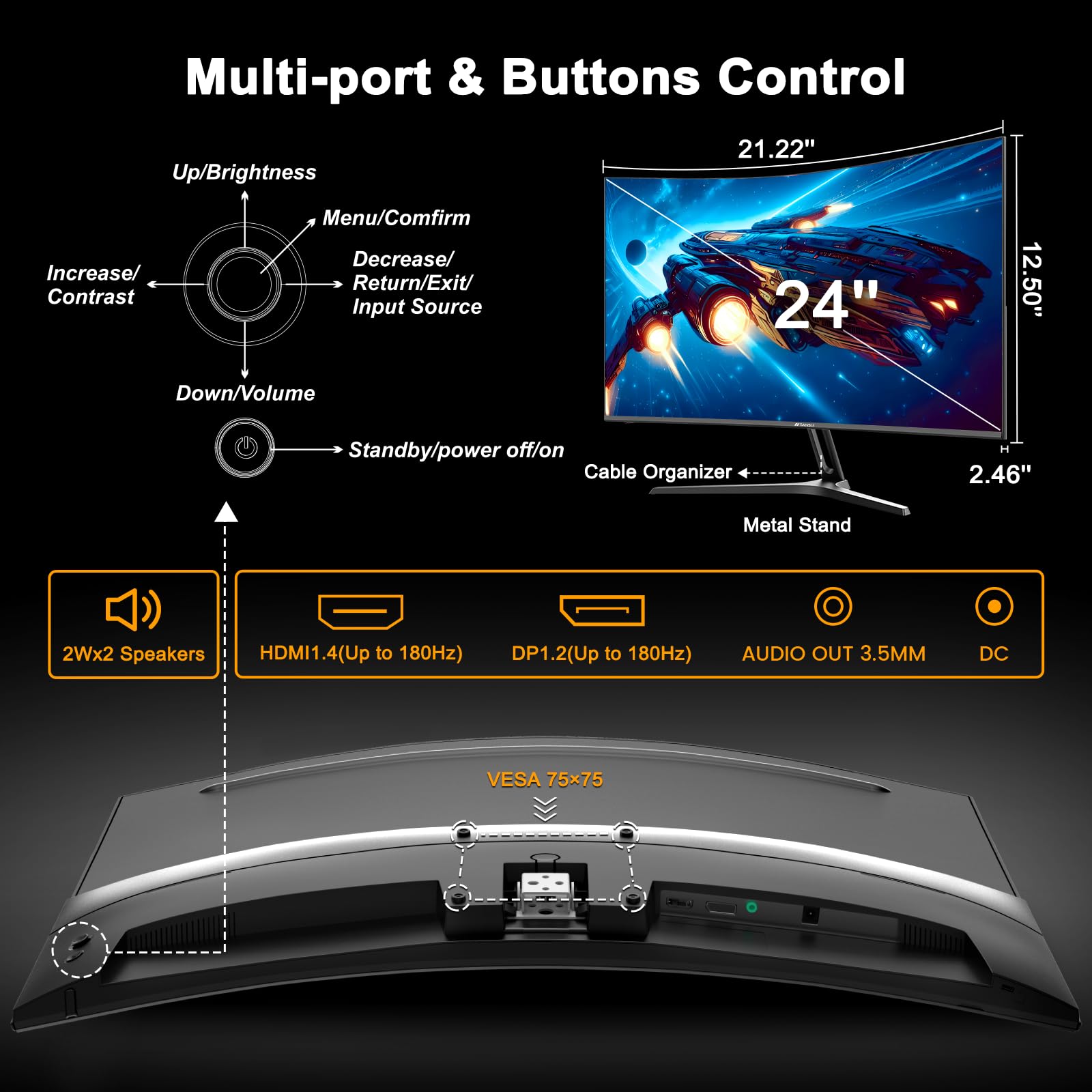 Foto 5 pulgar | Monitor Sansui Curvo Gaming De 24 Pulgadas, 180 Hz, Fhd 1080p - Venta Internacional.