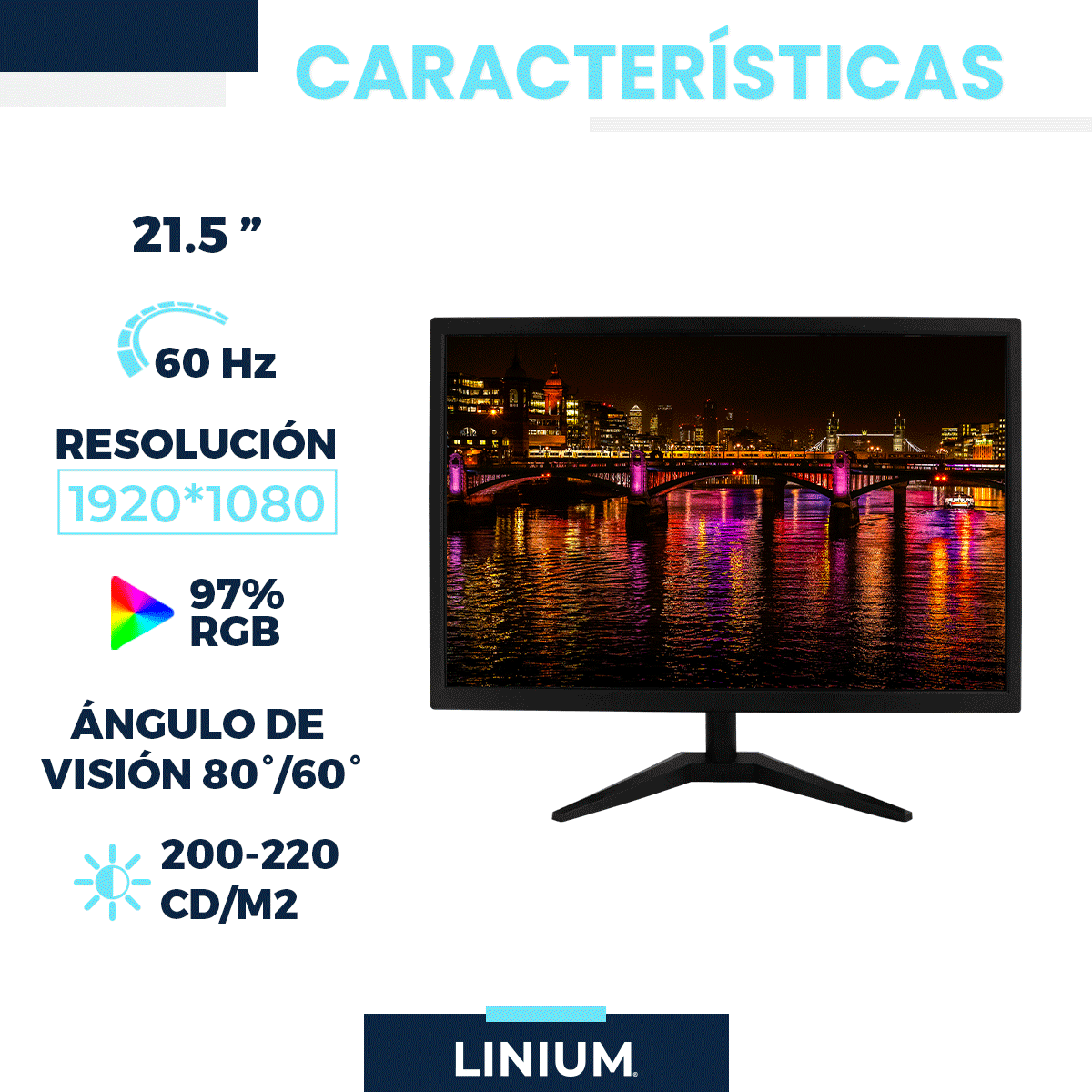 Foto 4 pulgar | Monitor Hd Linium Pantalla Pc Computadora 21.5 Pulgadas Led