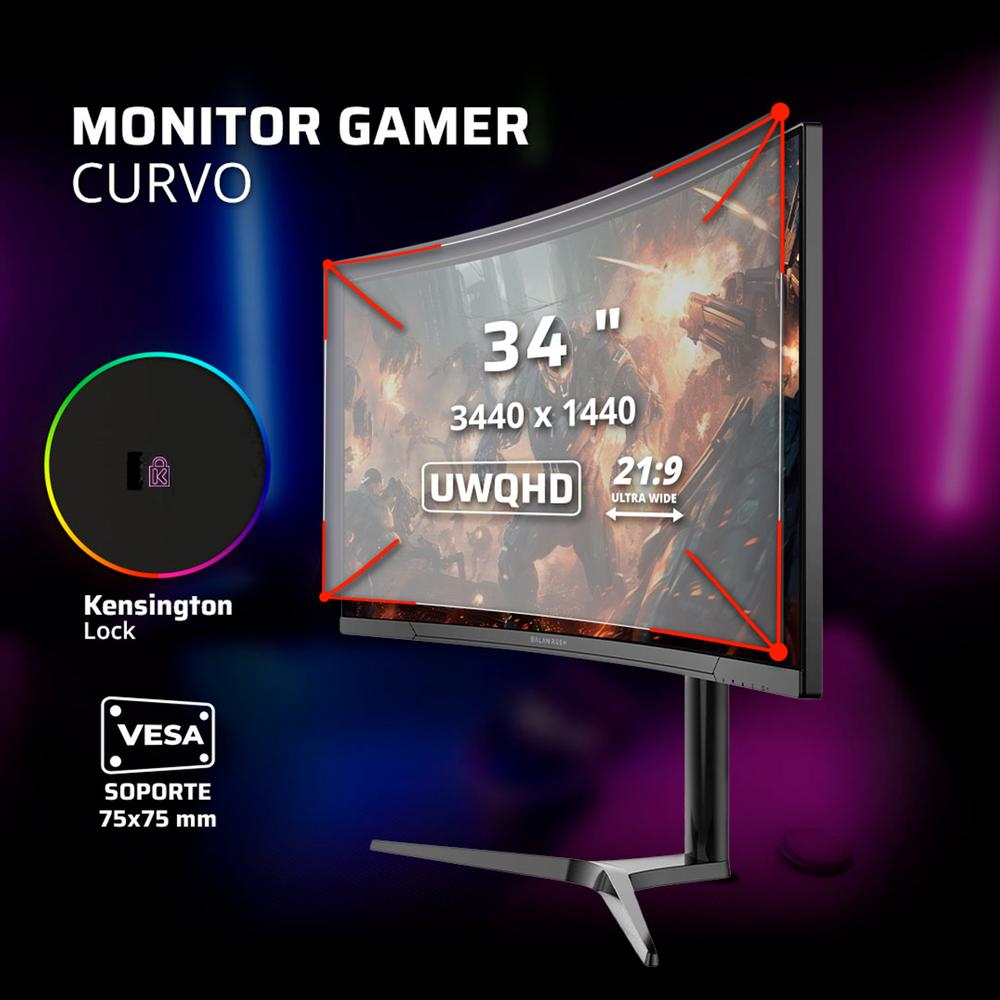 Foto 4 pulgar | Monitor Gamer Curvo 34 Balam Rush Ultra Explorer Mxt34p 1ms 165hz Ultra Wide Qhd Va Led Hdmi Dp Freesync Bocinas Negro